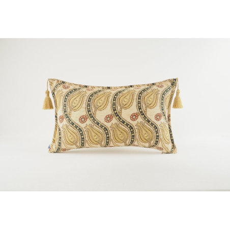 Fabric Pillow, Fabric Pillow 12x20, Beige Water Line Tulip Pattern Turkish Fabric Pillow, Decorative Pillow, Bohemian Pillow