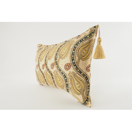 Fabric Pillow, Fabric Pillow 12x20, Beige Water Line Tulip Pattern Turkish Fabric Pillow, Decorative Pillow, Bohemian Pillow