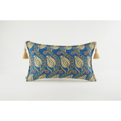 Fabric Pillow, Fabric Pillow 12x20, Navy Blue Water Line Tulip Pattern Turkish Fabric Pillow, Decorative Pillow, Bohemian Pillow
