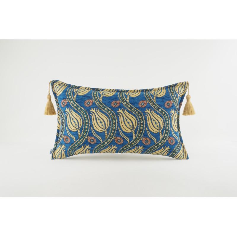 Fabric Pillow, Fabric Pillow 12x20, Navy Blue Water Line Tulip Pattern Turkish Fabric Pillow, Decorative Pillow, Bohemian Pillow