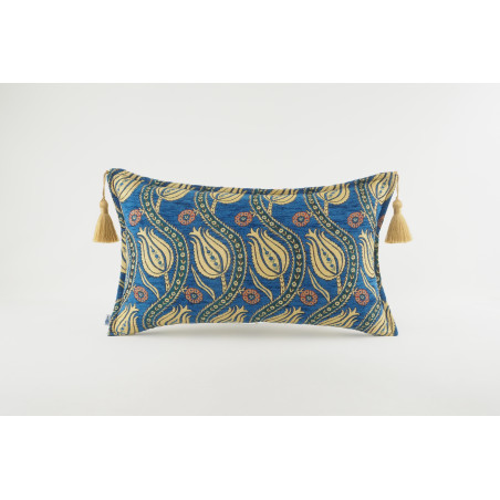 Fabric Pillow, Fabric Pillow 12x20, Navy Blue Water Line Tulip Pattern Turkish Fabric Pillow, Decorative Pillow, Bohemian Pillow