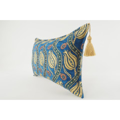 Fabric Pillow, Fabric Pillow 12x20, Navy Blue Water Line Tulip Pattern Turkish Fabric Pillow, Decorative Pillow, Bohemian Pillow