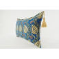 Fabric Pillow, Fabric Pillow 12x20, Navy Blue Water Line Tulip Pattern Turkish Fabric Pillow, Decorative Pillow, Bohemian Pillow