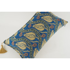 Fabric Pillow, Fabric Pillow 12x20, Navy Blue Water Line Tulip Pattern Turkish Fabric Pillow, Decorative Pillow, Bohemian Pillow