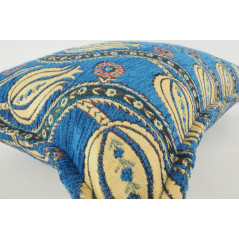 Fabric Pillow, Fabric Pillow 12x20, Navy Blue Water Line Tulip Pattern Turkish Fabric Pillow, Decorative Pillow, Bohemian Pillow