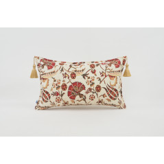 Fabric Pillow, Fabric Pillow 12x20, Beige Caucasus Carnation Pattern Turkish Fabric Pillow, Decorative Pillow, Bohemian Pillow
