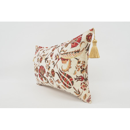 Fabric Pillow, Fabric Pillow 12x20, Beige Caucasus Carnation Pattern Turkish Fabric Pillow, Decorative Pillow, Bohemian Pillow