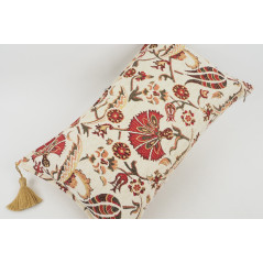 Fabric Pillow, Fabric Pillow 12x20, Beige Caucasus Carnation Pattern Turkish Fabric Pillow, Decorative Pillow, Bohemian Pillow