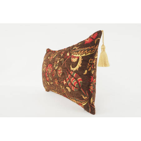 Fabric Pillow, Fabric Pillow 12x20, Brown Caucasus Carnation Pattern Turkish Fabric Pillow, Decorative Pillow, Bohemian Pillow