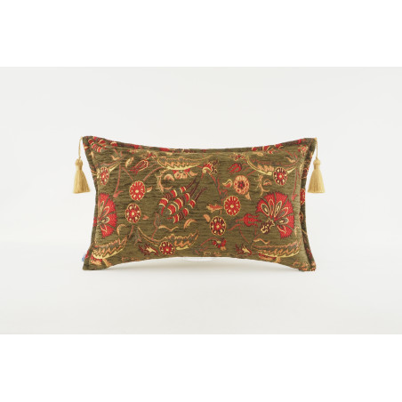 Fabric Pillow, Fabric Pillow 12x20, Moss Green Caucasus Carnation Pattern Turkish Fabric Pillow, Decorative Bohemian Pillow