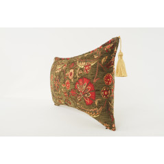 Fabric Pillow, Fabric Pillow 12x20, Moss Green Caucasus Carnation Pattern Turkish Fabric Pillow, Decorative Bohemian Pillow