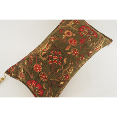 Fabric Pillow, Fabric Pillow 12x20, Moss Green Caucasus Carnation Pattern Turkish Fabric Pillow, Decorative Bohemian Pillow