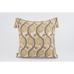 Turkish Fabric Pillow 18x18, Beige Tulip Decorative Ottoman Fabric Pillow