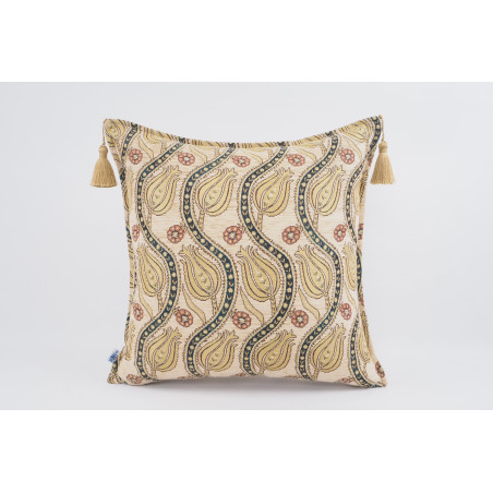 Turkish Fabric Pillow 18x18, Beige Tulip Decorative Ottoman Fabric Pillow