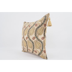 Fabric Pillow, Fabric Pillow 18x18, Beige Water Line Tulip Pattern Turkish Fabric Pillow, Decorative Accent and Throw Pillow