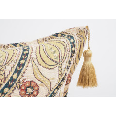 Turkish Fabric Pillow 18x18, Beige Tulip Decorative Ottoman Fabric Pillow