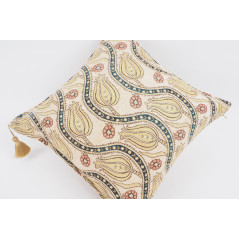 Turkish Fabric Pillow 18x18, Beige Tulip Decorative Ottoman Fabric Pillow