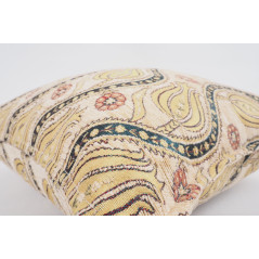 Turkish Fabric Pillow 18x18, Beige Tulip Decorative Ottoman Fabric Pillow