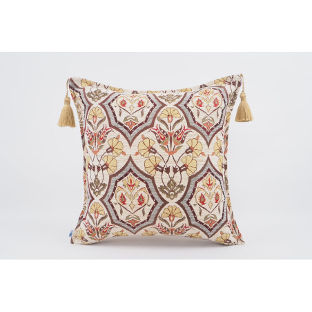 Fabric Pillow, Fabric Pillow 18x18, Beige Carnation Pattern Turkish Fabric Pillow, Decorative Accent and Throw Pillow