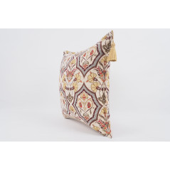 Fabric Pillow, Fabric Pillow 18x18, Beige Carnation Pattern Turkish Fabric Pillow, Decorative Accent and Throw Pillow