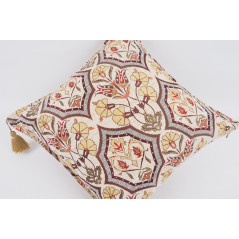 Fabric Pillow, Fabric Pillow 18x18, Beige Carnation Pattern Turkish Fabric Pillow, Decorative Accent and Throw Pillow
