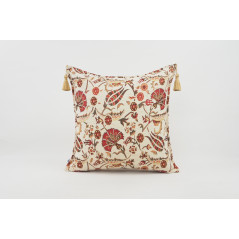 Fabric Pillow, Fabric Pillow 18x18, Beige Caucasus Carnation Pattern Turkish Fabric Pillow,Decorative Pillow,Bohemian Pillow