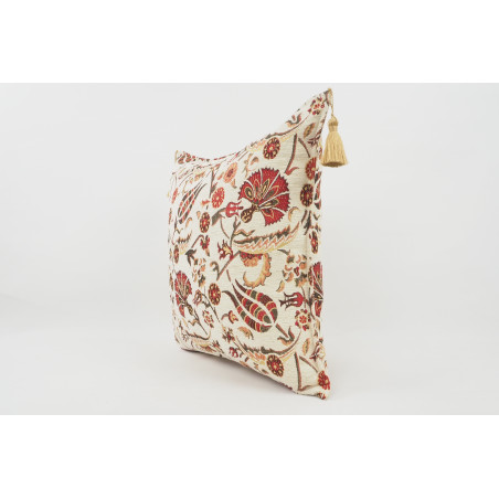 Fabric Pillow, Fabric Pillow 18x18, Beige Caucasus Carnation Pattern Turkish Fabric Pillow,Decorative Pillow,Bohemian Pillow