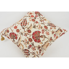 Fabric Pillow, Fabric Pillow 18x18, Beige Caucasus Carnation Pattern Turkish Fabric Pillow,Decorative Pillow,Bohemian Pillow