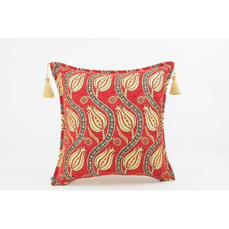 Turkish Fabric Pillow 18x18, Red Tulip Pattern Decorative Ottoman Fabric Pillow