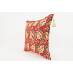 Fabric Pillow, Fabric Pillow 18x18, Red Water Line Tulip Pattern Turkish Fabric Pillow, Decorative Accent and Throw Pillow