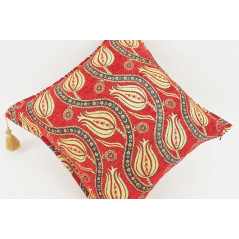 Turkish Fabric Pillow 18x18, Red Tulip Pattern Decorative Ottoman Fabric Pillow