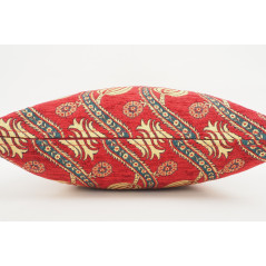 Turkish Fabric Pillow 18x18, Red Tulip Pattern Decorative Ottoman Fabric Pillow