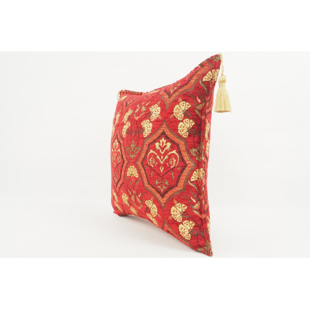Fabric Pillow, Fabric Pillow 18x18, Red Carnation Pattern Turkish Fabric Pillow, Decorative Accent and Throw Pillow