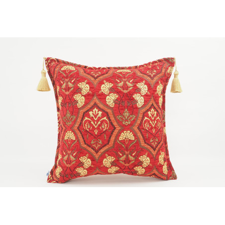 Fabric Pillow, Fabric Pillow 18x18, Red Carnation Pattern Turkish Fabric Pillow, Decorative Accent and Throw Pillow