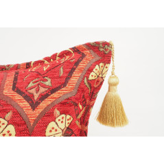 Fabric Pillow, Fabric Pillow 18x18, Red Carnation Pattern Turkish Fabric Pillow, Decorative Accent and Throw Pillow