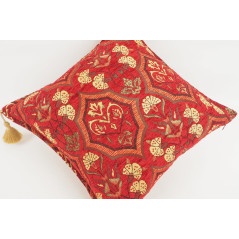 Fabric Pillow, Fabric Pillow 18x18, Red Carnation Pattern Turkish Fabric Pillow, Decorative Accent and Throw Pillow