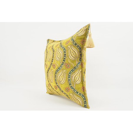 Fabric Pillow, Fabric Pillow 18x18, Pistachio Green Water Line Tulip Pattern Turkish Fabric Pillow, Decorative and Throw Pillow