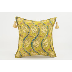 Turkish Fabric Pillow 18x18, Green Tulip Pattern Decorative Ottoman Fabric Pillow