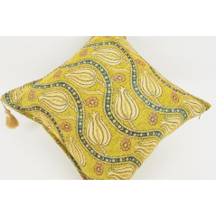 Turkish Fabric Pillow 18x18, Green Tulip Pattern Decorative Ottoman Fabric Pillow