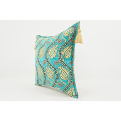 Fabric Pillow, Fabric Pillow 18x18, Turquoise Blue Water Line Tulip Pattern Turkish Fabric Pillow, Decorative and Throw Pillow
