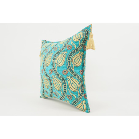 Fabric Pillow, Fabric Pillow 18x18, Turquoise Blue Water Line Tulip Pattern Turkish Fabric Pillow, Decorative and Throw Pillow