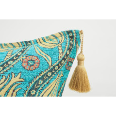 Turkish Fabric Pillow 18x18, Turquoise Blue Tulip Pattern Decorative Ottoman Fabric Pillow