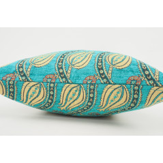 Turkish Fabric Pillow 18x18, Turquoise Blue Tulip Pattern Decorative Ottoman Fabric Pillow