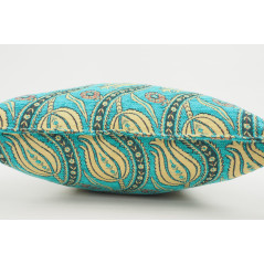 Turkish Fabric Pillow 18x18, Turquoise Blue Tulip Pattern Decorative Ottoman Fabric Pillow