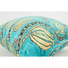 Turkish Fabric Pillow 18x18, Turquoise Blue Tulip Pattern Decorative Ottoman Fabric Pillow