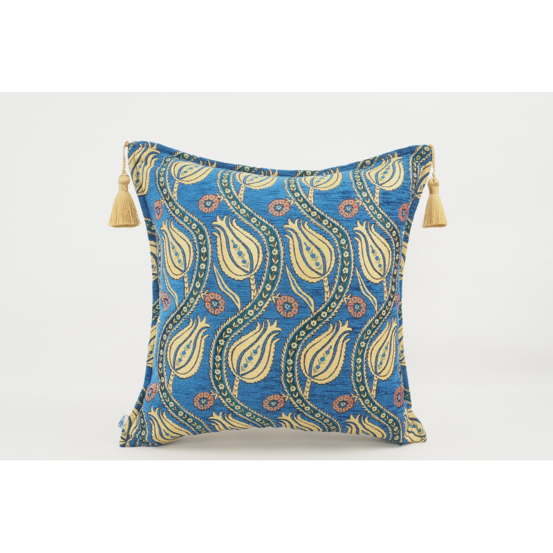 Fabric Pillow, Fabric Pillow 18x18, Navy Blue Water Line Tulip Pattern Turkish Fabric Pillow, Decorative Accent and Throw Pillow Fabric Pillow, Fabric Pillow 18x18, Navy Blue Water Line Tulip Pattern Turkish Fabric Pillow, Decorative Accent and Throw Pillow