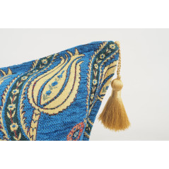 Turkish Fabric Pillow 18x18, Navy Blue Tulip Pattern Decorative Ottoman Fabric Pillow