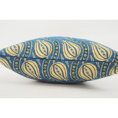Turkish Fabric Pillow 18x18, Navy Blue Tulip Pattern Decorative Ottoman Fabric Pillow