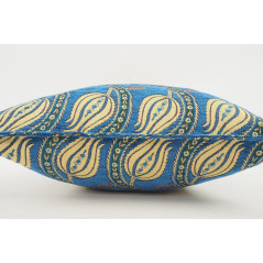 Turkish Fabric Pillow 18x18, Navy Blue Tulip Pattern Decorative Ottoman Fabric Pillow