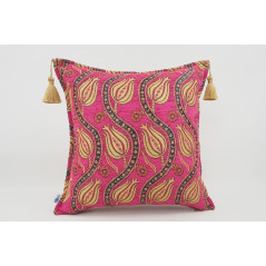 Turkish Fabric Pillow 18x18, Pink Tulip Pattern Decorative Ottoman Fabric Pillow